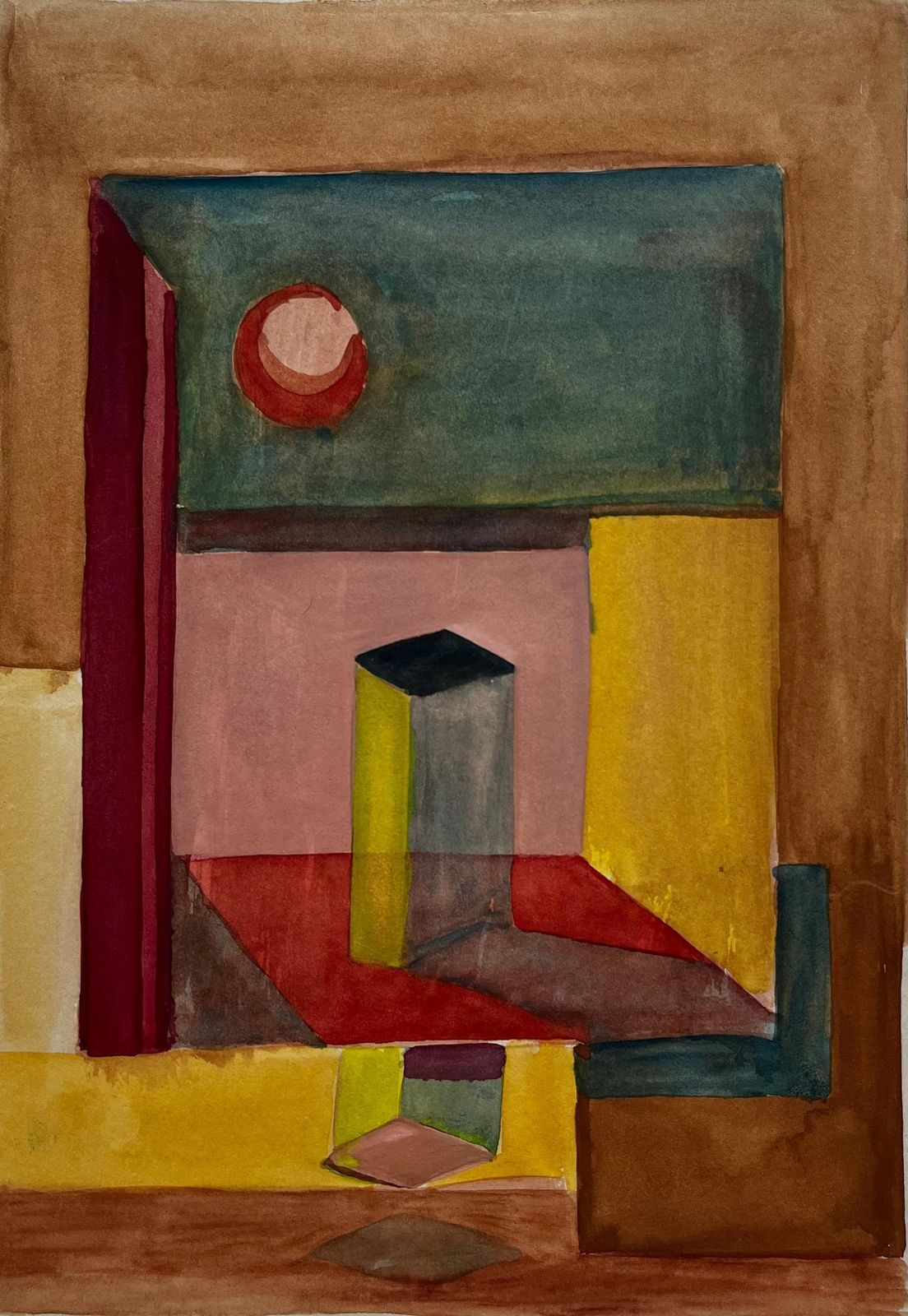 Guy Nicodabstract Geometric Interior French Modernist Watercolour Gouache