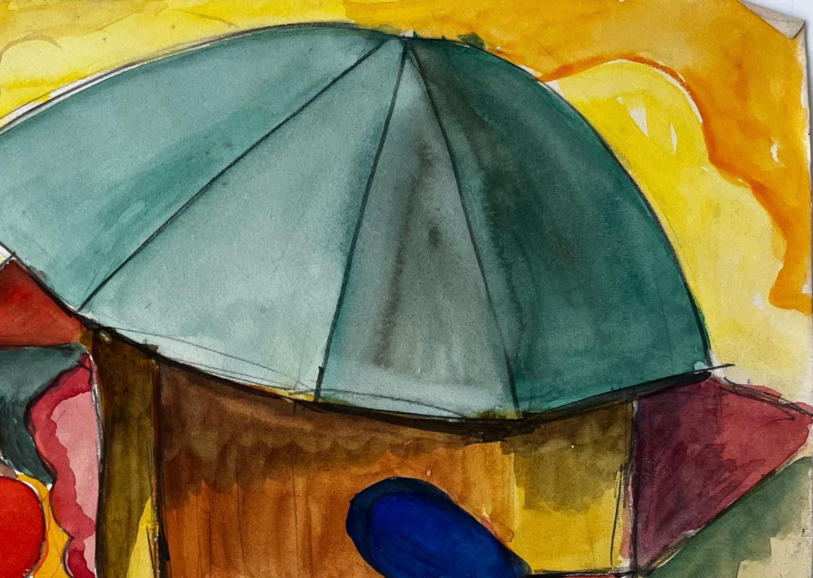 Guy Nicodfigures Under A Parasol French Modernist Market Scene Watercolour Gouache photo Art