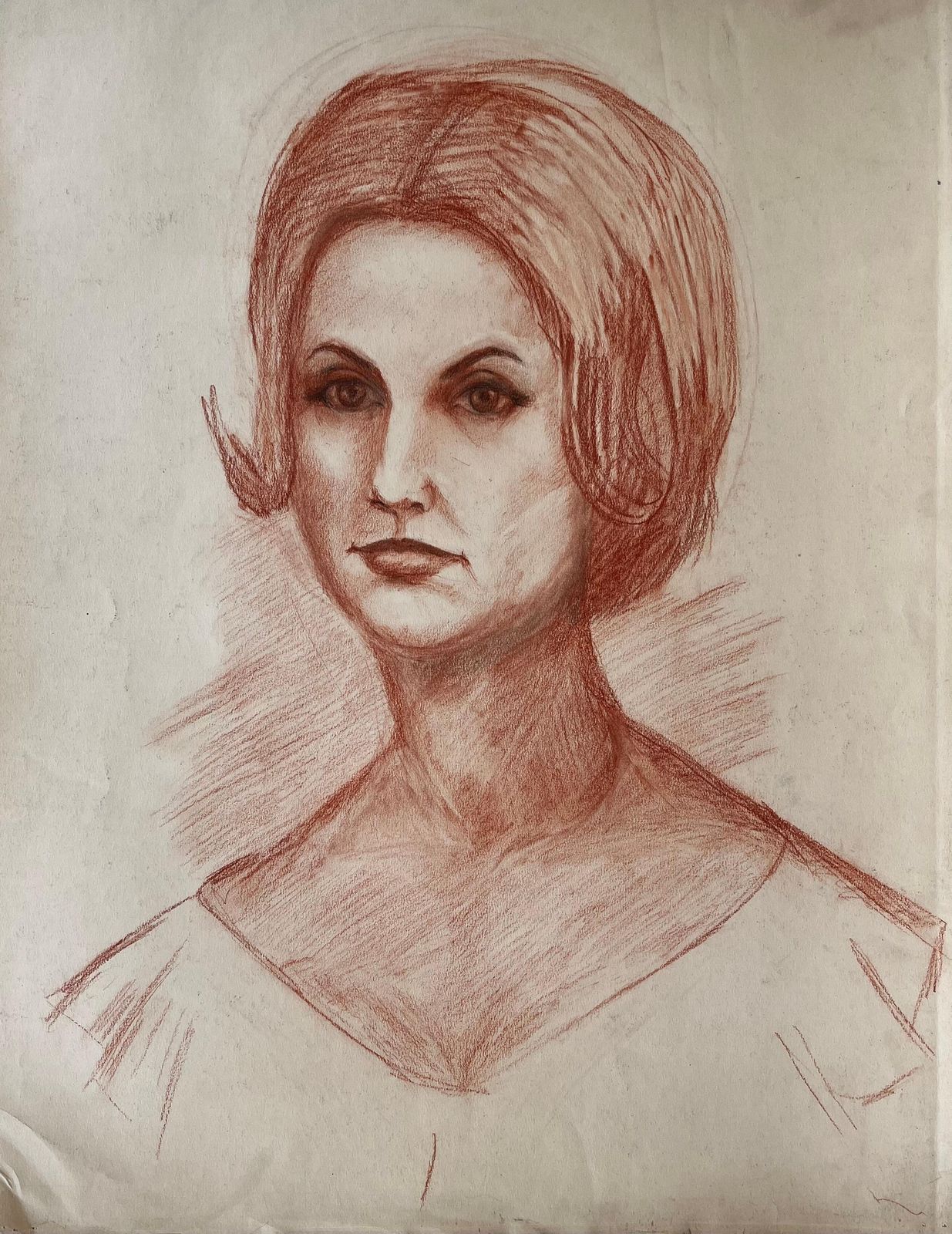 Portrait Of A Woman French Modernist Red Chalk Drawing By Guy Nicod