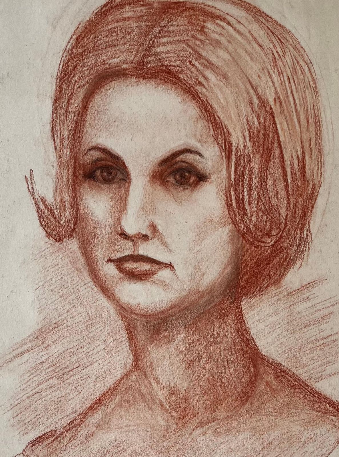 Portrait Of A Woman French Modernist Red Chalk Drawing By Guy Nicod photo buy