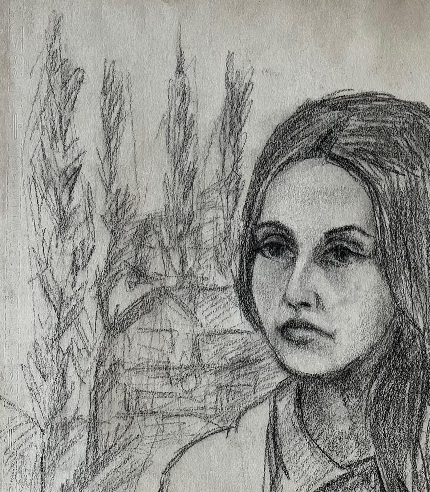 Portrait Of A Young Woman French Modernist Graphite Drawing By Guy Nicod photo for sale