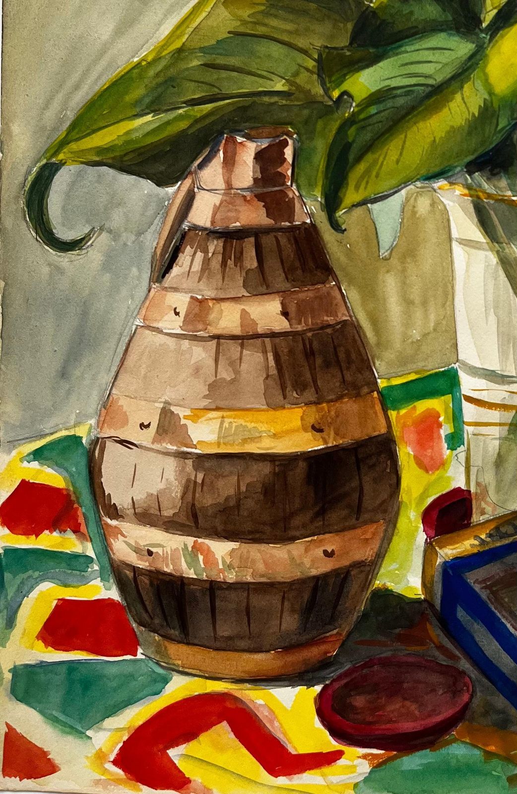 Guy Nicodstill Life With Calla Lilies And Ceramic Vase French Modernist Gouache photo 478.0