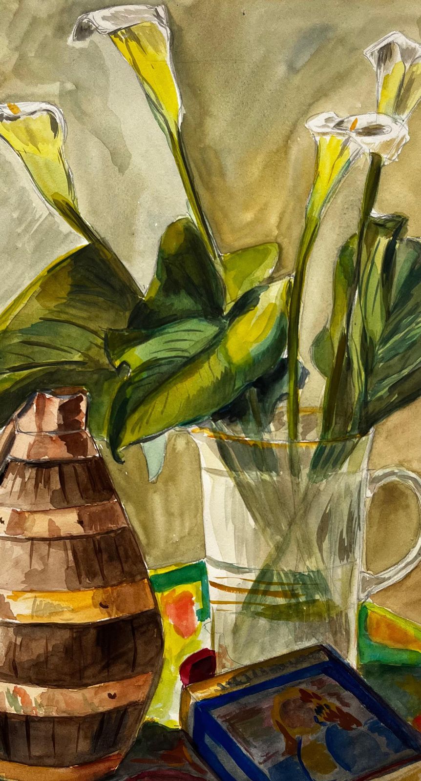 Guy Nicodstill Life With Calla Lilies And Ceramic Vase French Modernist Gouache photo buy