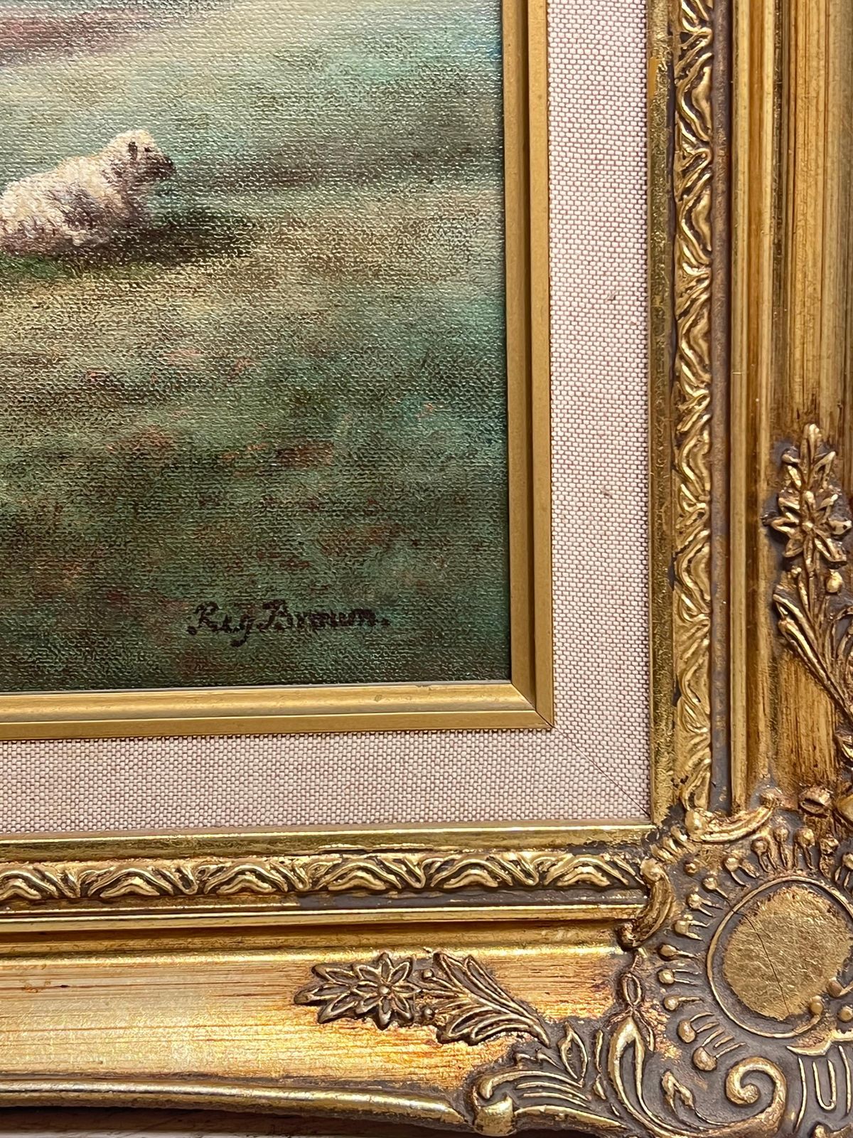 Art Reg Browntraditional English Rural Pastoral Tranquil Sheep In Meadows Signed Oil Painting photo