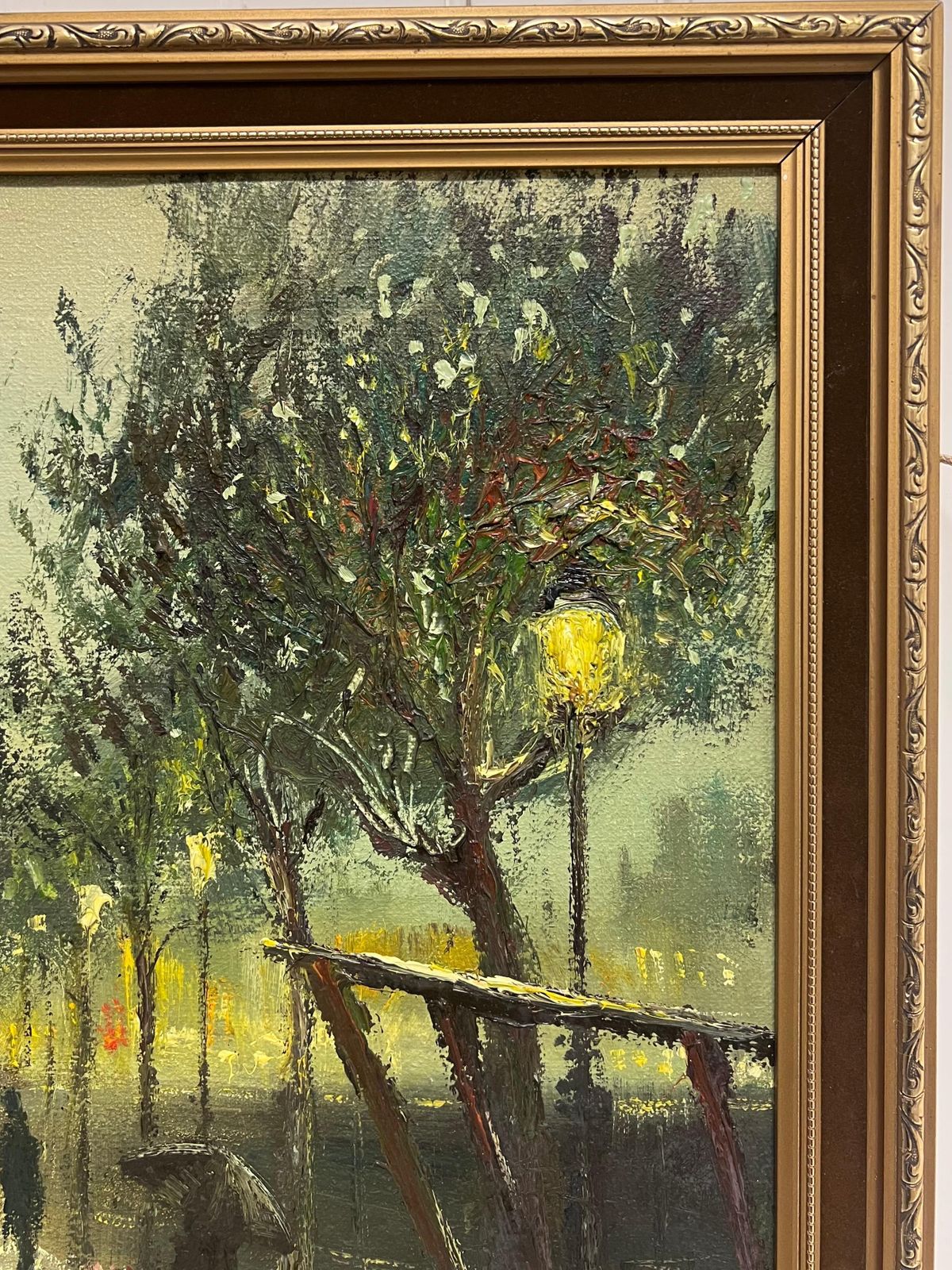 John Bampfieldfine Large British Impressionist Signed Oil Painting Twilight City Street Scene photo vintage