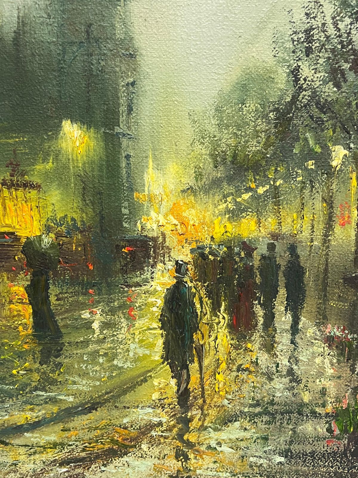 Art John Bampfieldfine Large British Impressionist Signed Oil Painting Twilight City Street Scene photo