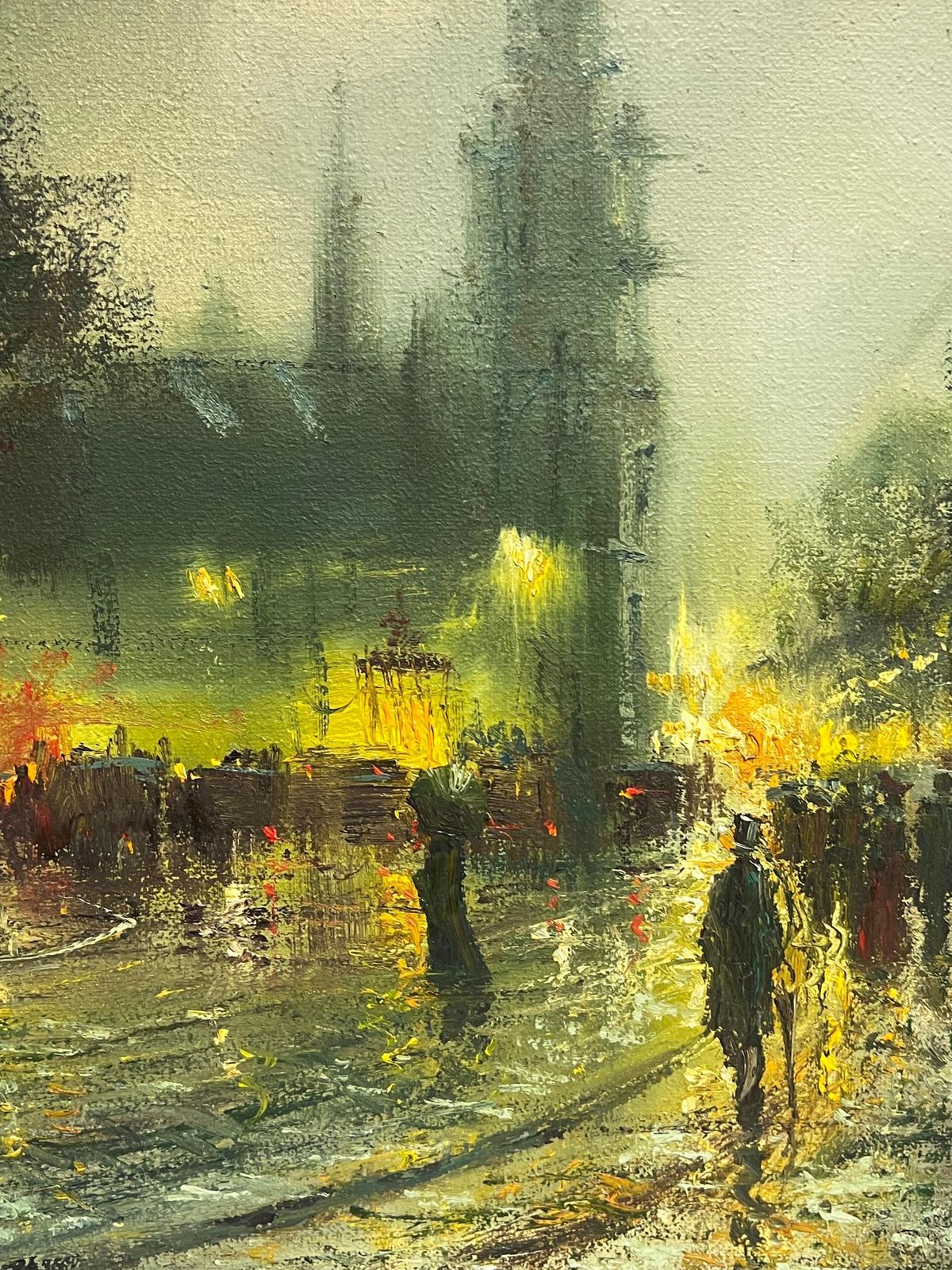 photo buy John Bampfieldfine Large British Impressionist Signed Oil Painting Twilight City Street Scene