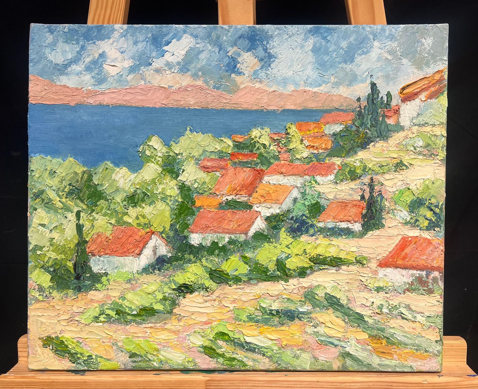 French Schoolcagnes Sur Mer South Of France 1970's Coastal Village Impressionist Oil Painting1970's photo furniture