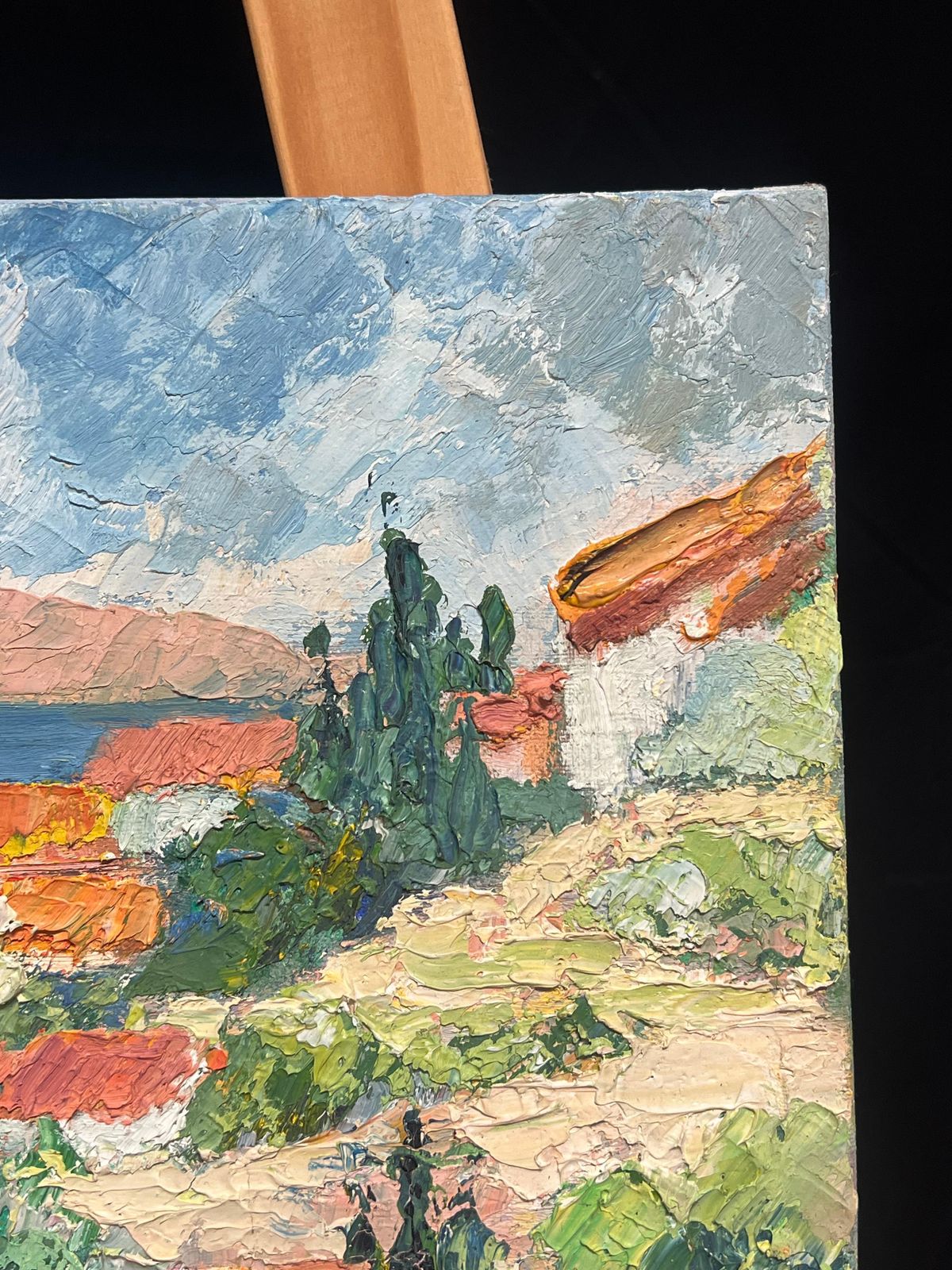 photo for sale French Schoolcagnes Sur Mer South Of France 1970's Coastal Village Impressionist Oil Painting1970's