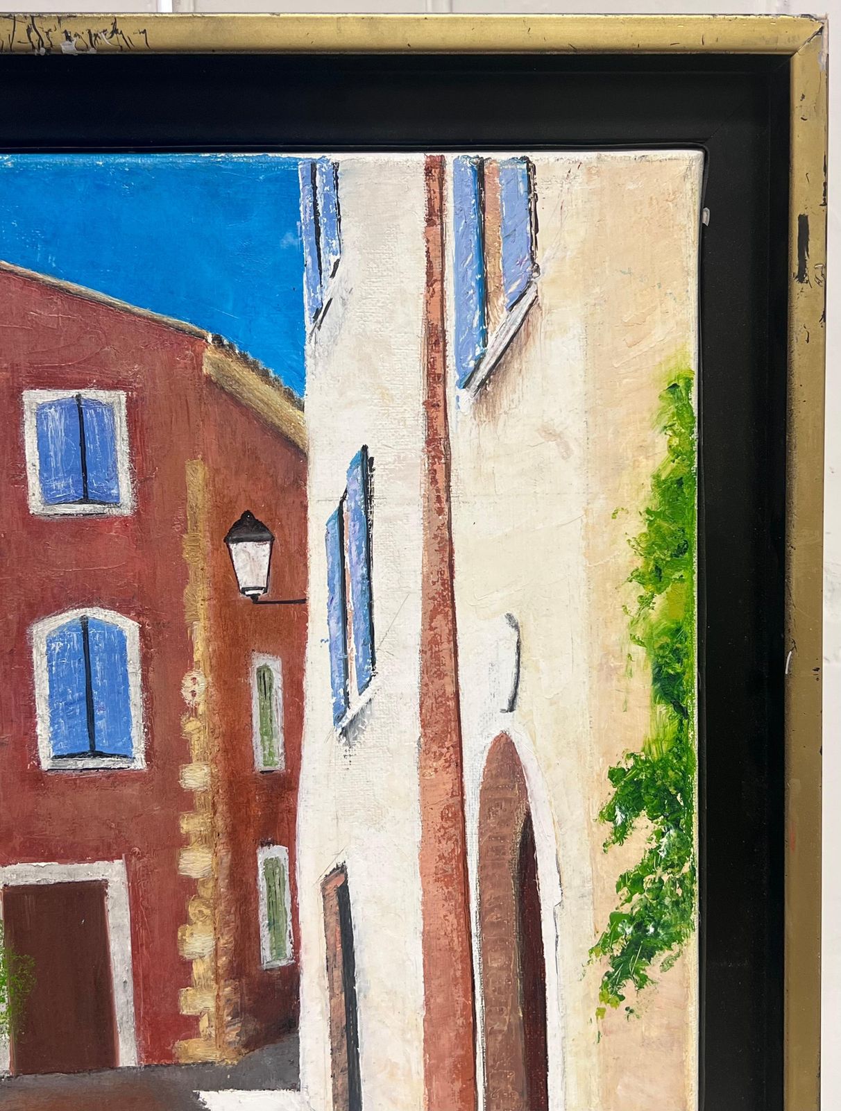 Del Biancovintage Spanish Signed Oil Painting Old Town Back Streets Dappled Light photo for sale