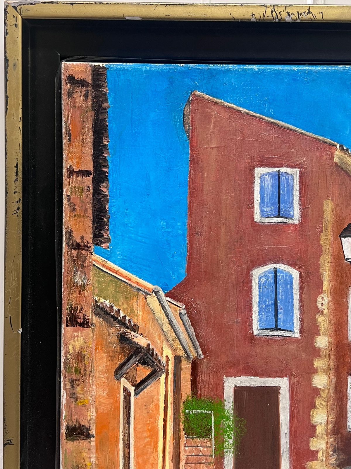 Del Biancovintage Spanish Signed Oil Painting Old Town Back Streets Dappled Light photo Art