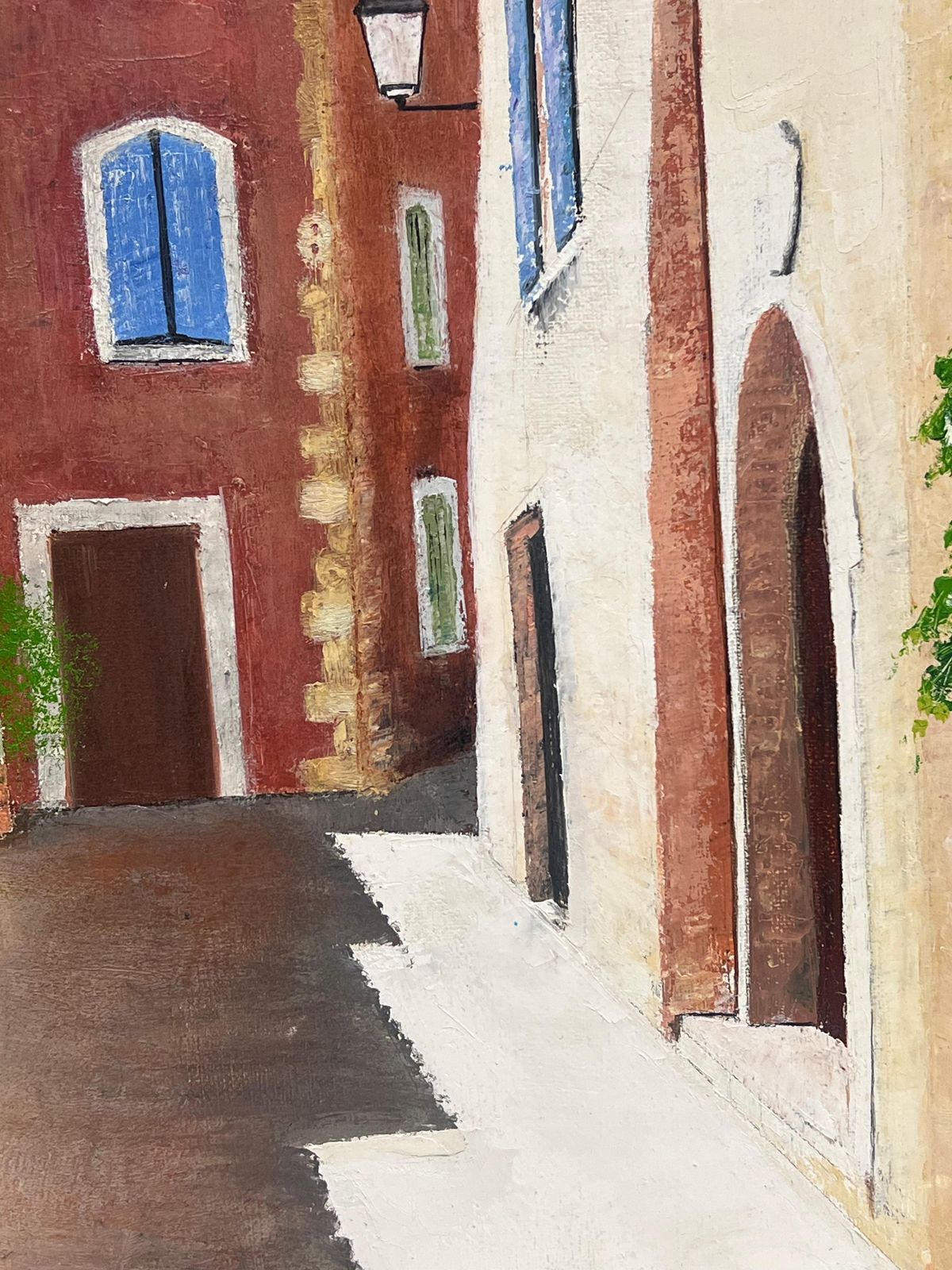photo furniture Del Biancovintage Spanish Signed Oil Painting Old Town Back Streets Dappled Light