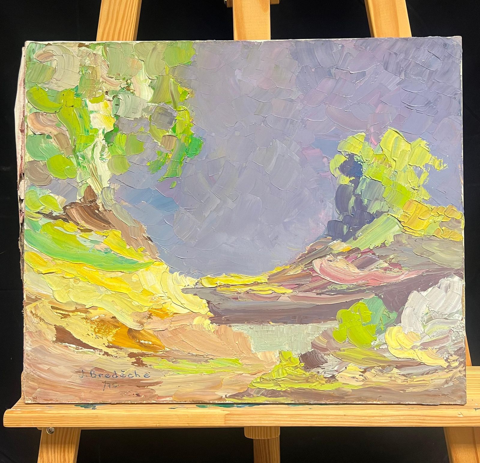 French Schoolabstract Landscape With A Purple Stormy Sky Textured 1970's Oil Painting1970's photo furniture