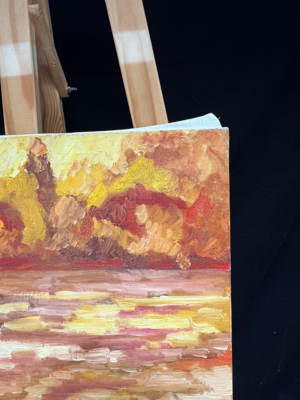 French Schoolvibrant Sunset Over Water Red Orange Yellow Impressionist Oil Painting 1970's1970's photo for sale