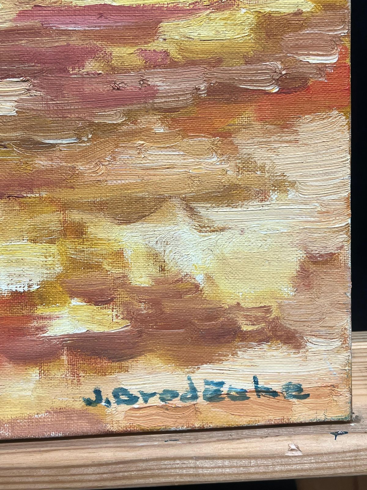 French Schoolvibrant Sunset Over Water Red Orange Yellow Impressionist Oil Painting 1970's1970's photo 596.0