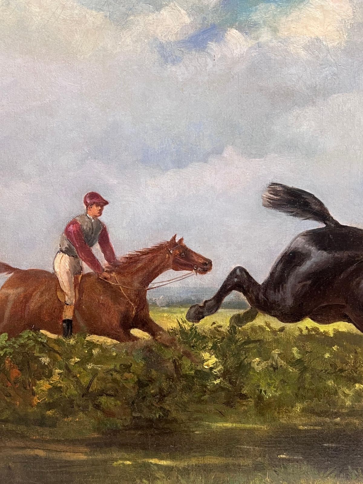 photo for sale Francois Duyk (Belgian, 19th 20th Century)fine 19th Century Belgian Horse Racing Sporting Art Oil Painting Riders & Horses