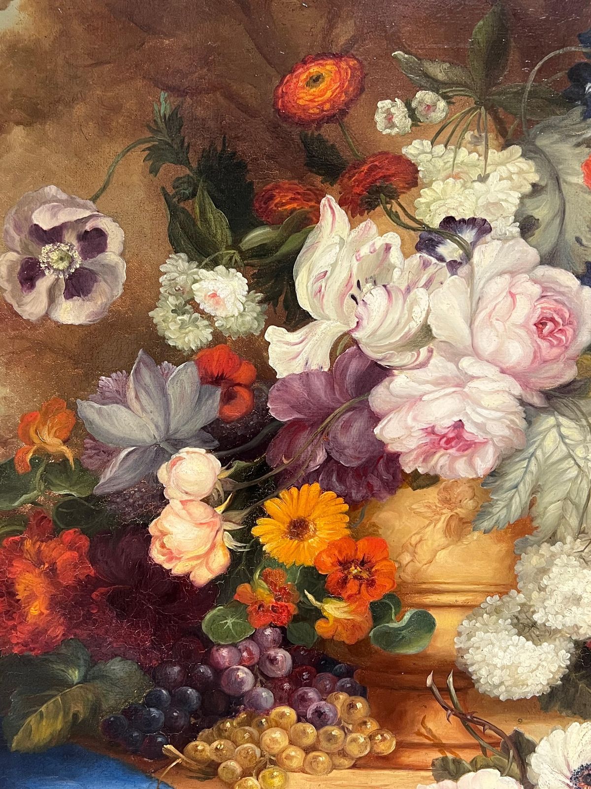 Huge Antique Classical French Still Life Floral Display Oil Painting Framed photo vintage