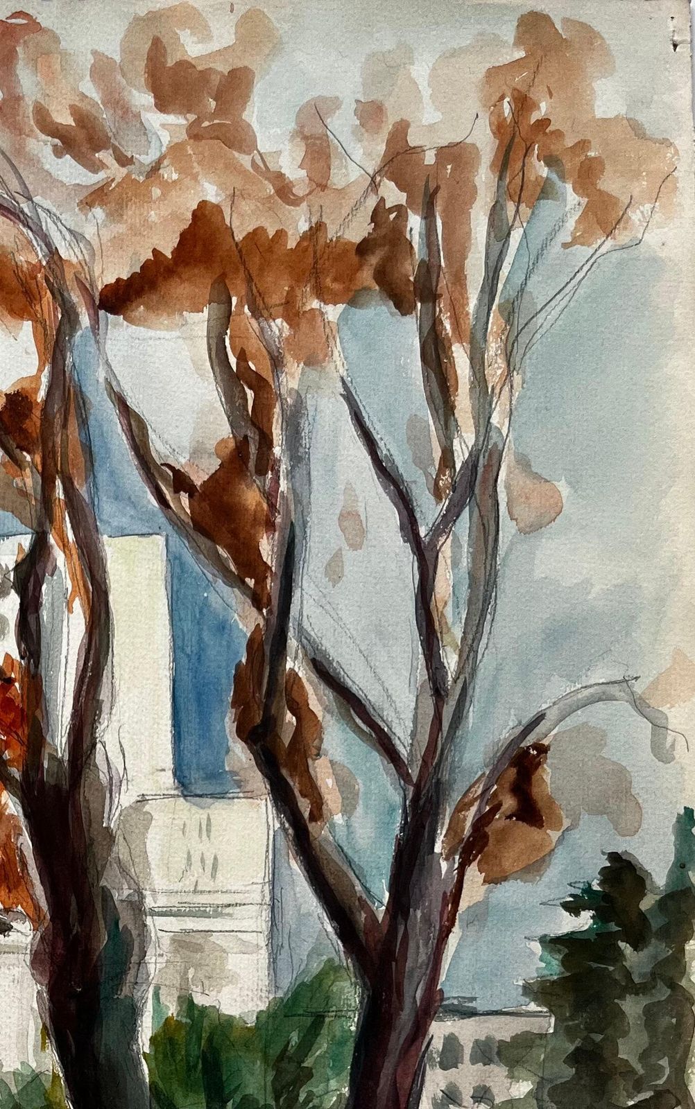 Guy Nicodautumn Trees In French Villa Garden Modernist Watercolour Landscape photo Art