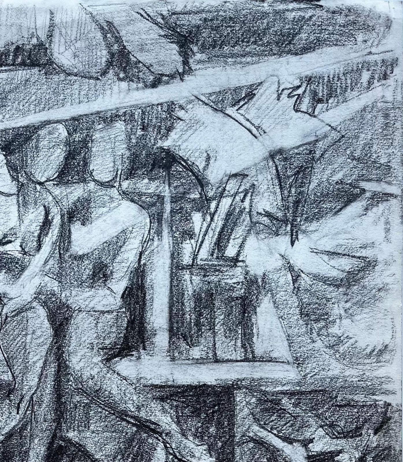 Guy Nicodmodernist Figurative Study With Seated Figures French Charcoal Drawing photo Art