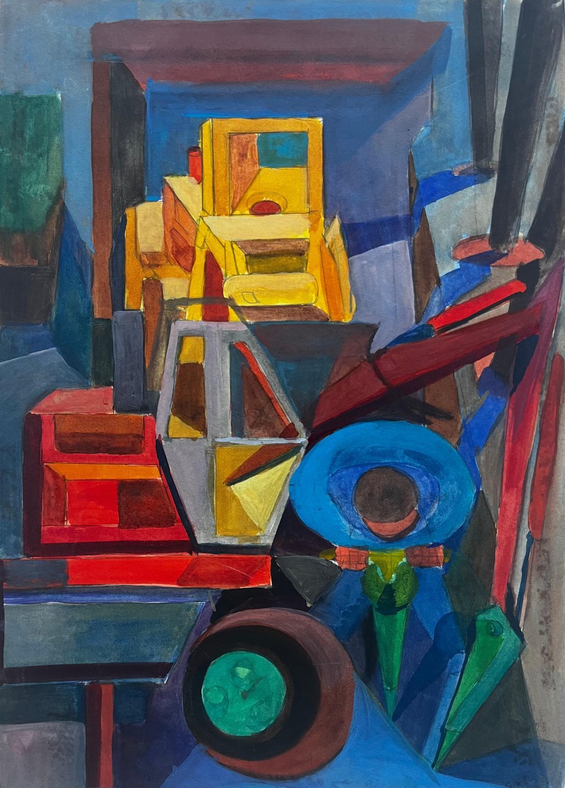 Guy Nicodcubist Abstract Composition French Modernist Gouache Painting