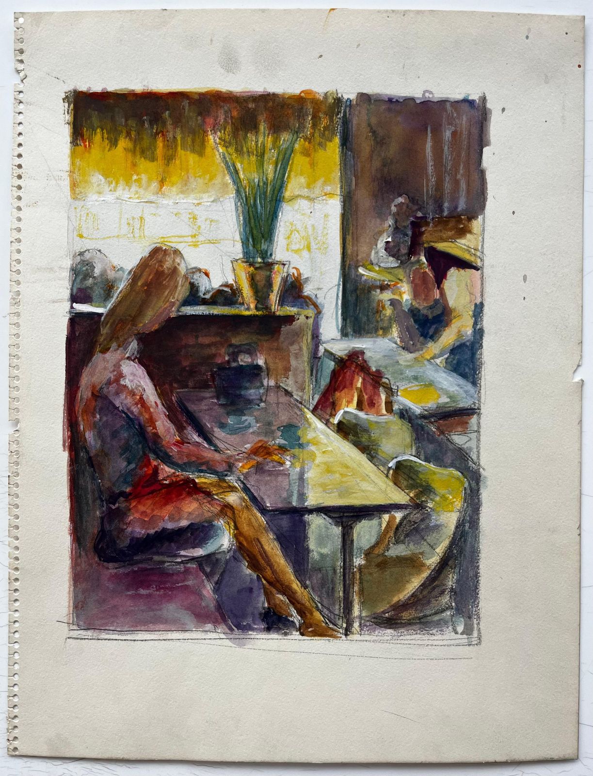 Guy Nicodcafé Interior With Seated Figures French Modernist Gouache By Guy Nicod photo furniture