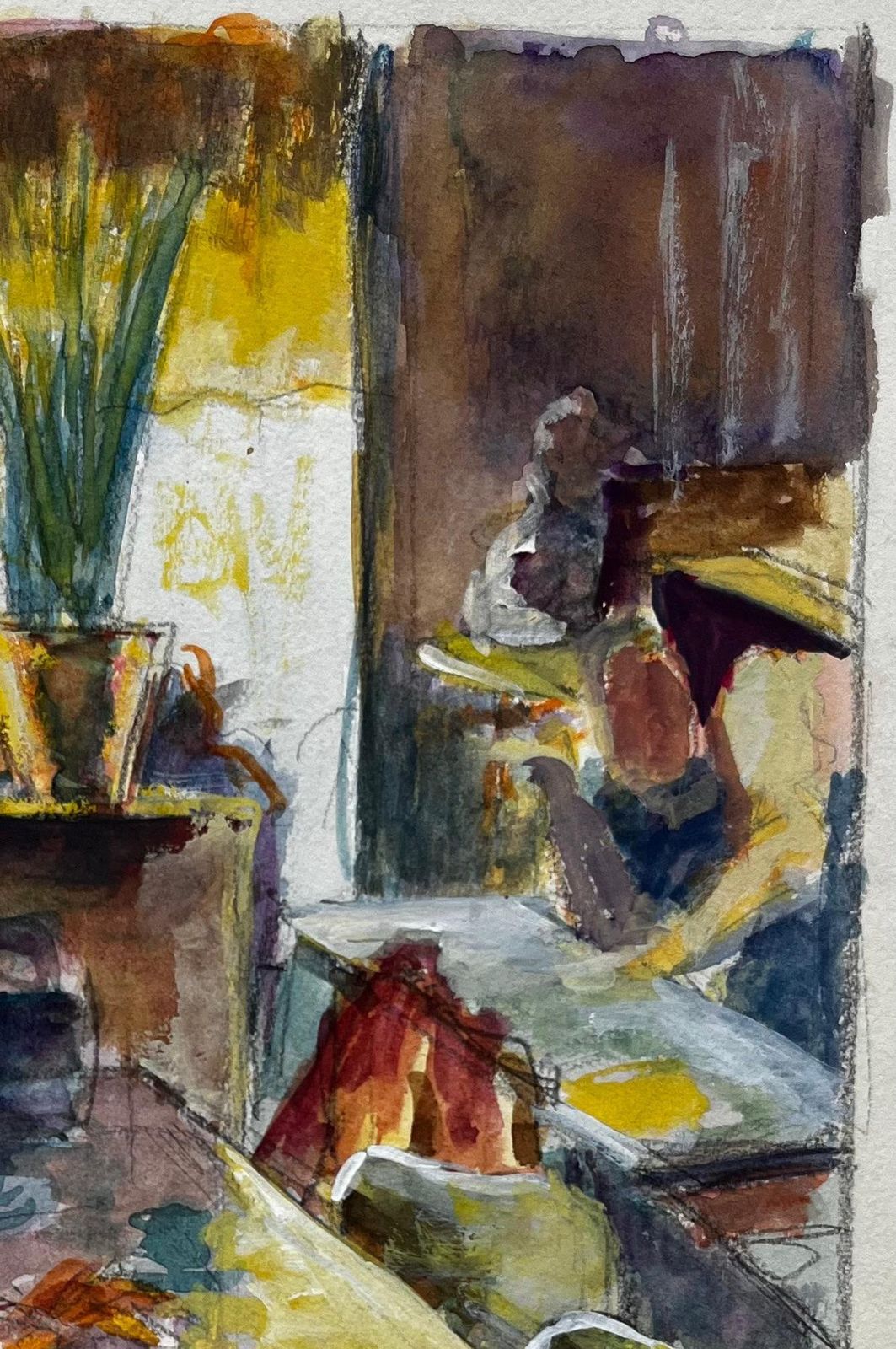 Guy Nicodcafé Interior With Seated Figures French Modernist Gouache By Guy Nicod photo 504.0