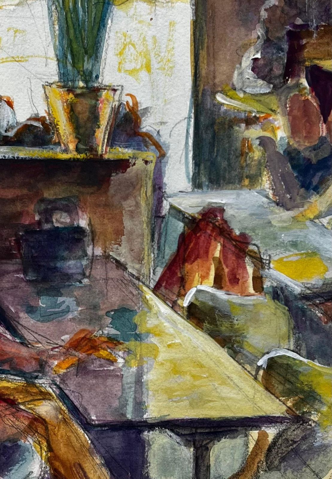 Guy Nicodcafé Interior With Seated Figures French Modernist Gouache By Guy Nicod photo buy