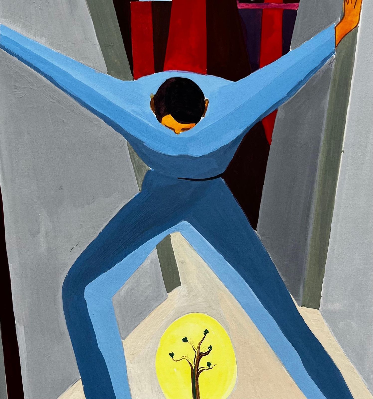Guy Nicodprotect Nature French Modernist Environmental Poster Style Figure And Tree photo Art