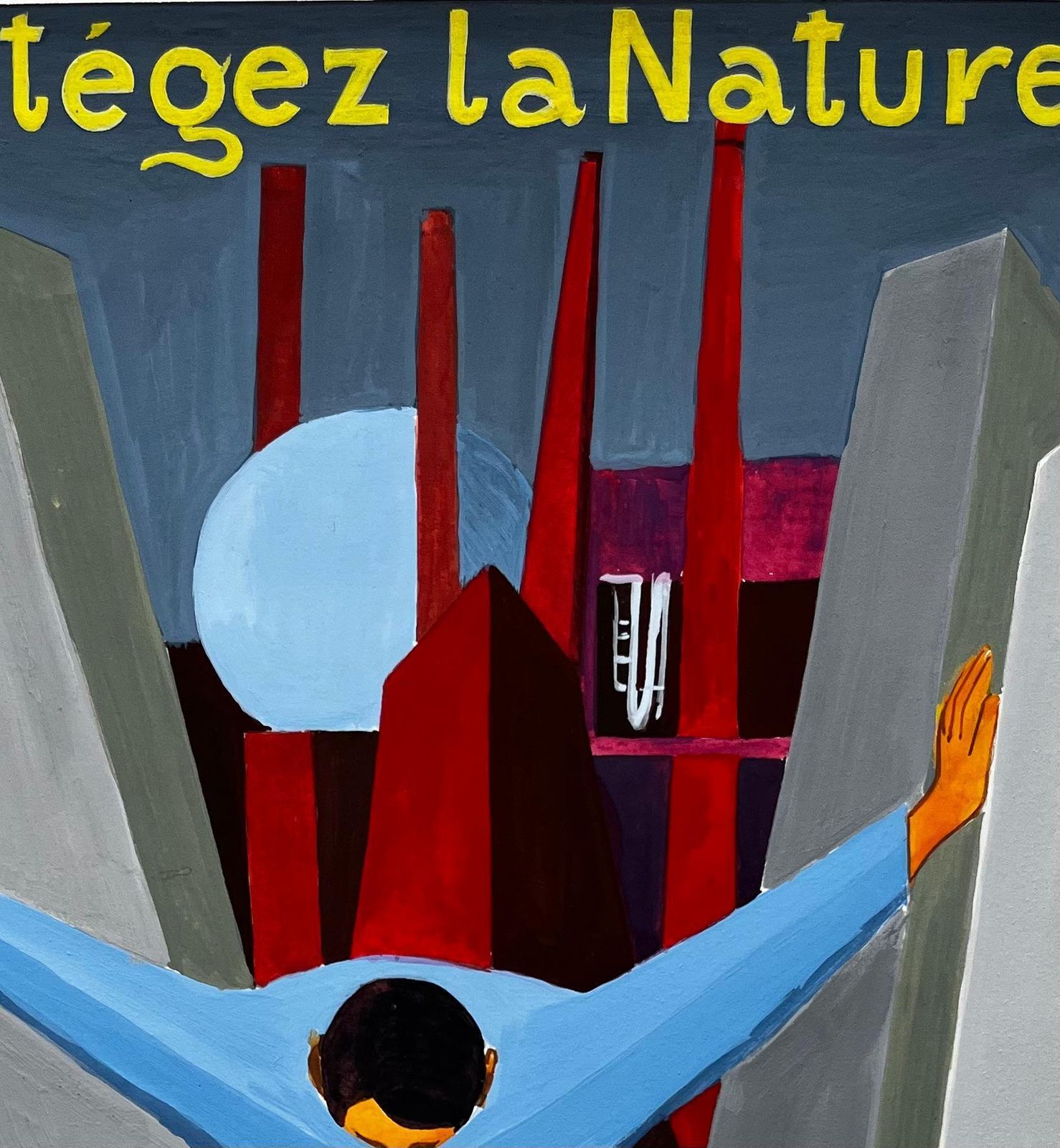 Guy Nicodprotect Nature French Modernist Environmental Poster Style Figure And Tree photo vinterior