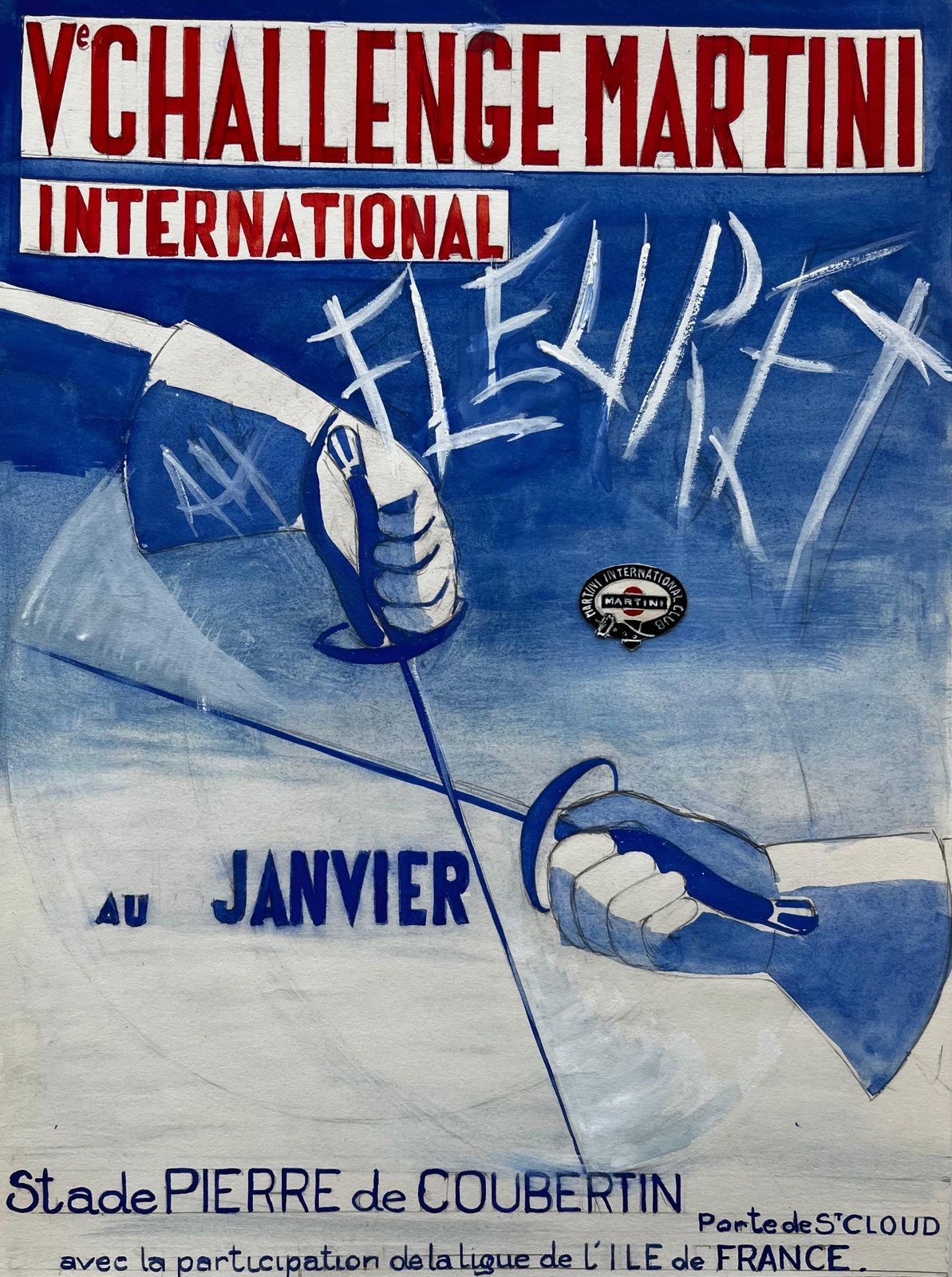 Guy Nicodchallenge Martini International Fencing Poster Design French Modernist Gouache