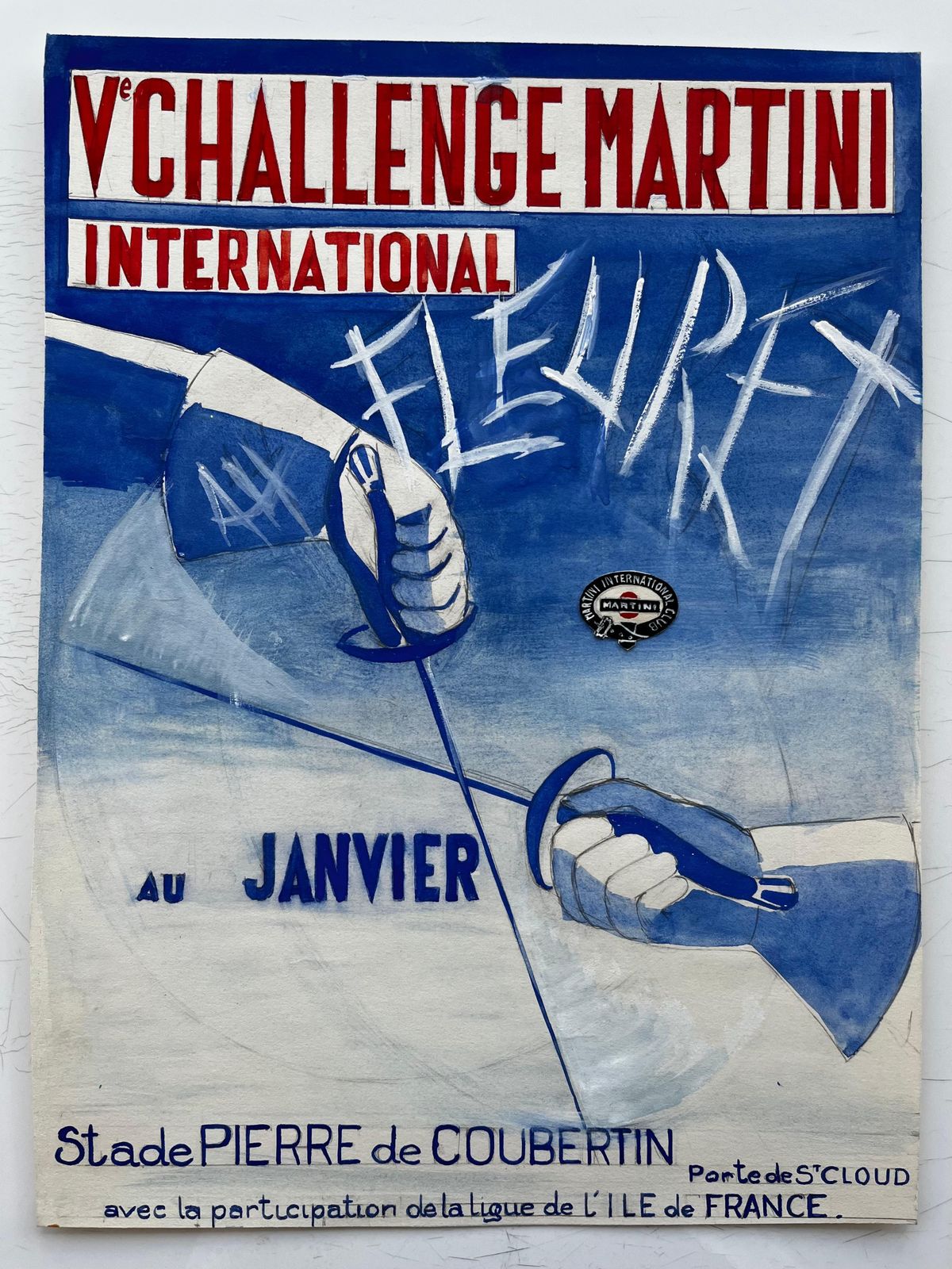Guy Nicodchallenge Martini International Fencing Poster Design French Modernist Gouache photo furniture