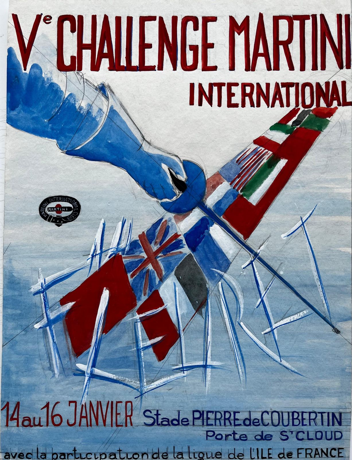 Guy Nicod Challenge Martini International French Modernist Sports Advertising Style Poster
