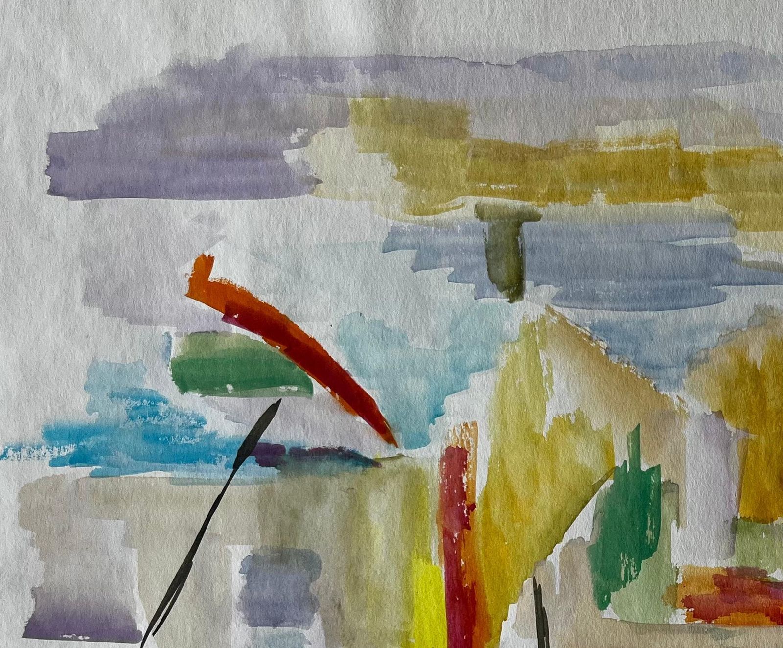 Guy Nicodabstract Landscape With Umbrellas French Modernist Watercolour Gouache photo 250.0