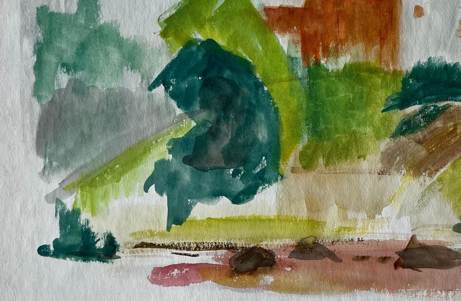 Guy Nicodabstracted Hilltop Village With Cypress French Modernist Gouache By Guy Nicod photo vinterior