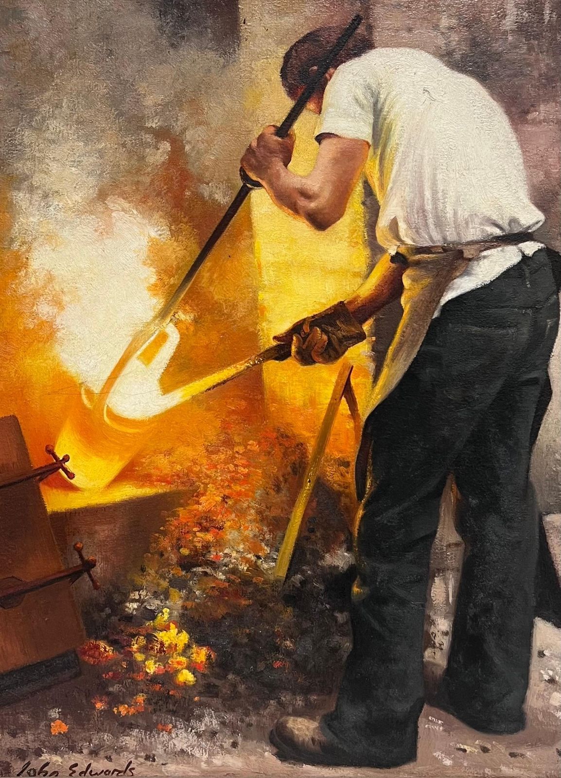 John Edwardsthe Blacksmiths Forge Traditional English Rural Life Portrait Oil Painting photo furniture