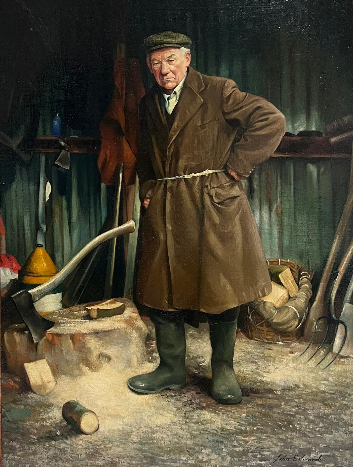 John Edwardsthe Wood Cutter Traditional English Rural Life Portrait Oil Painting On Canvas photo furniture