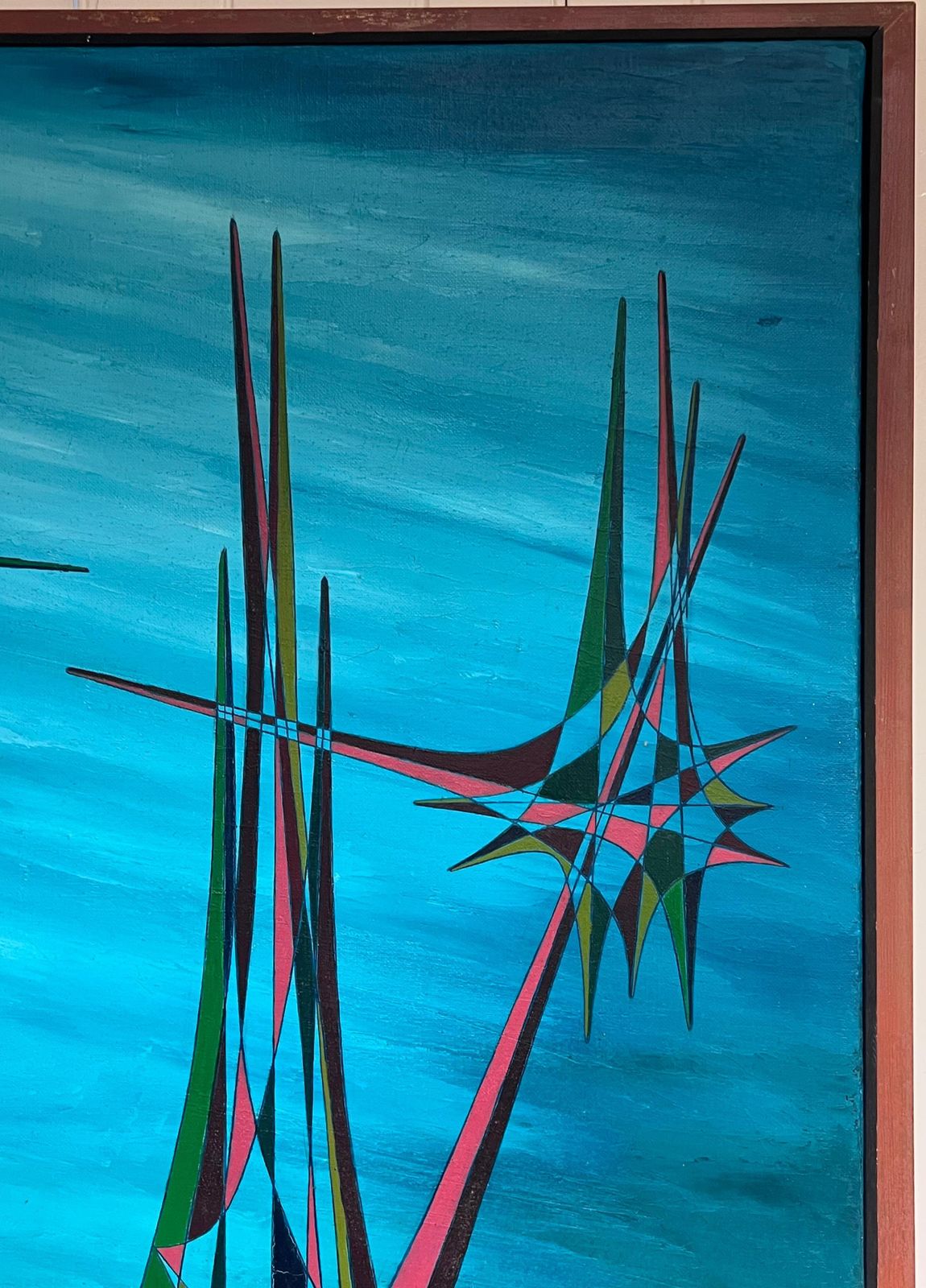 Art Serge Guerin (1916)20th Century French Geometric Abstract Surrealist Composition Large Oil Painting photo