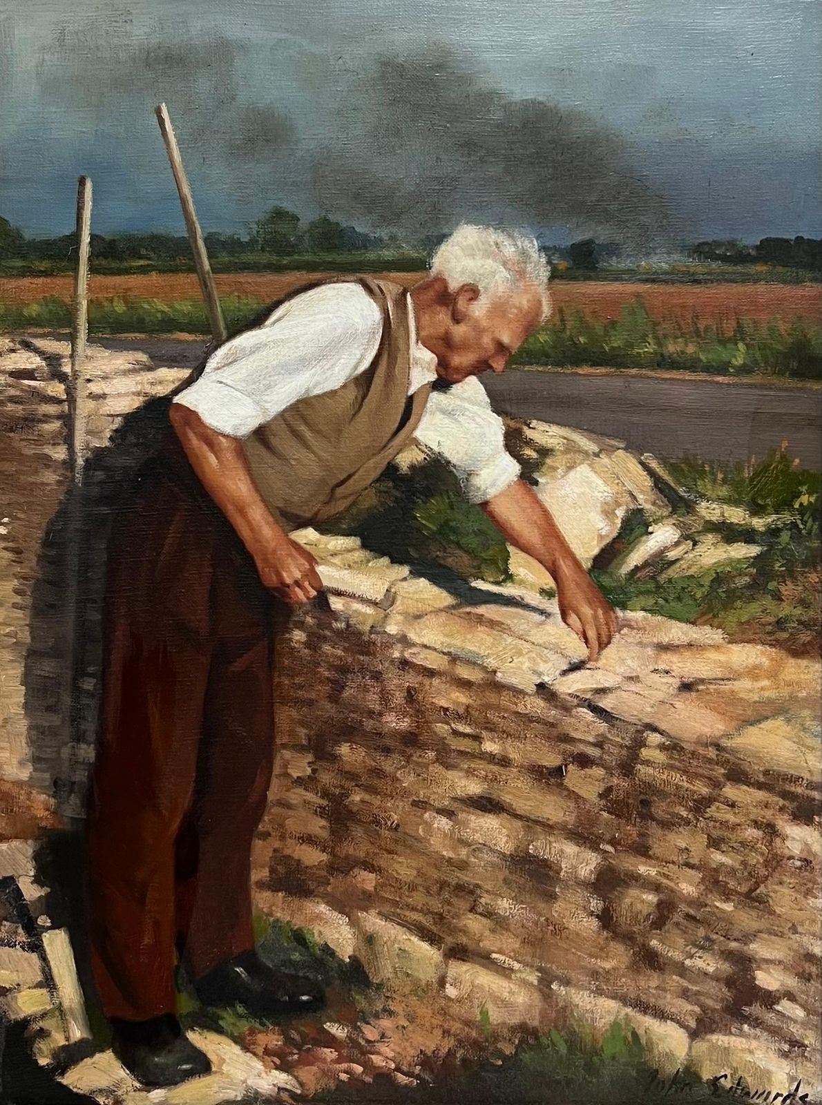 John Edwardsthe Cotswold Stone Wall Layer Traditional English Portrait Large Oil Painting photo Art