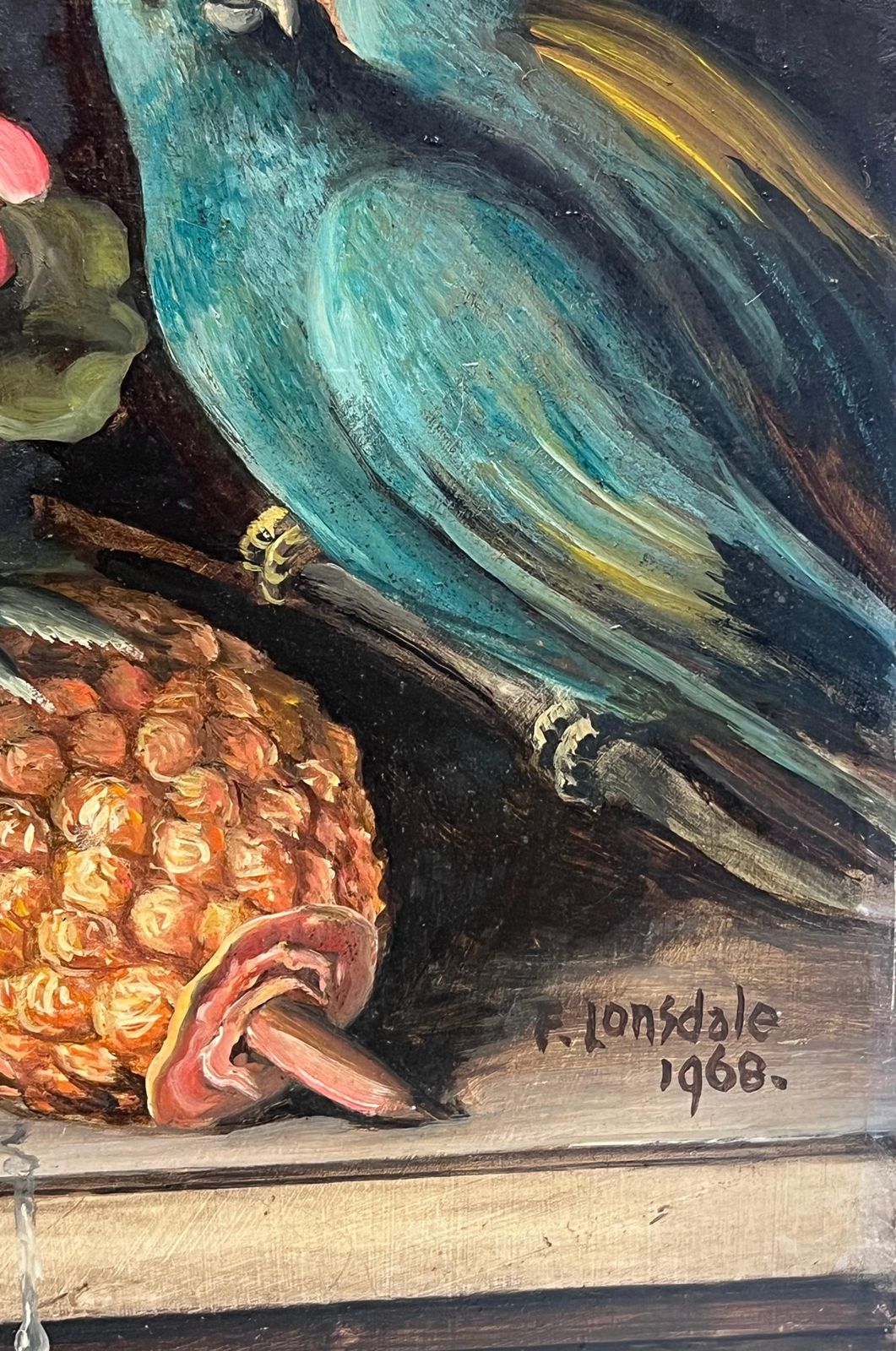 Antique Englishfine English Still Life Flowers Exotic Bird And Fruit Large Oil Painting Signed photo buy