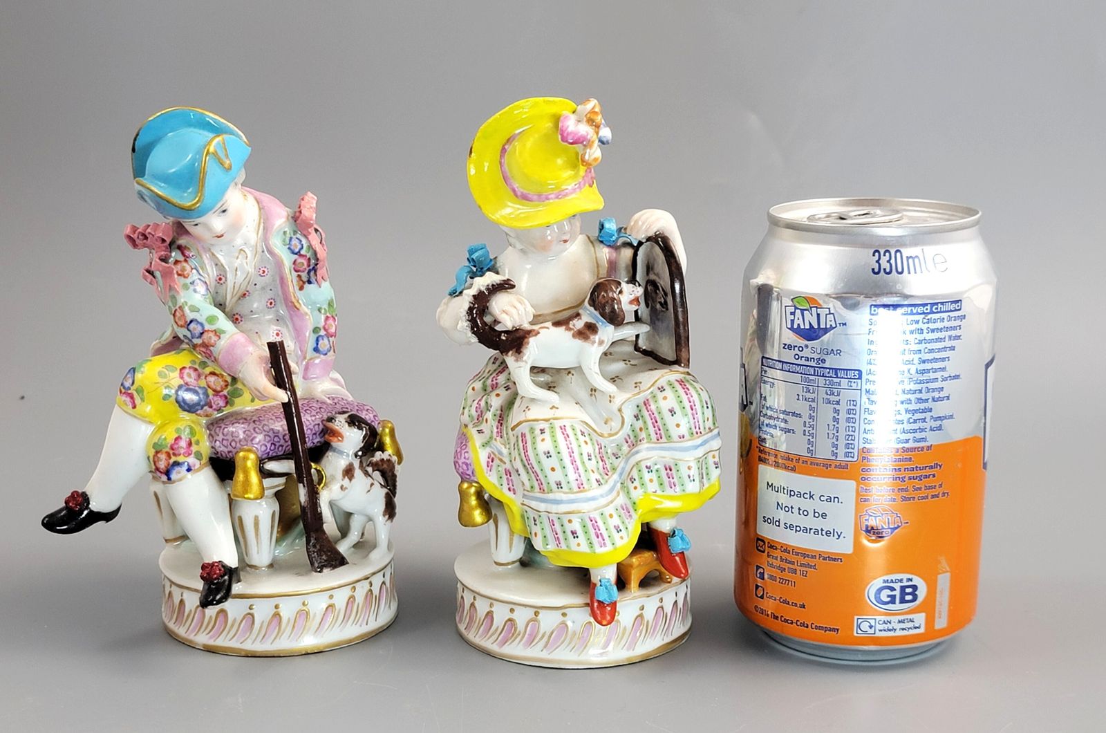 850.0 Antique Meissen Porcelain Figures, Pastoral Pair With Dogs, C.1785 photo