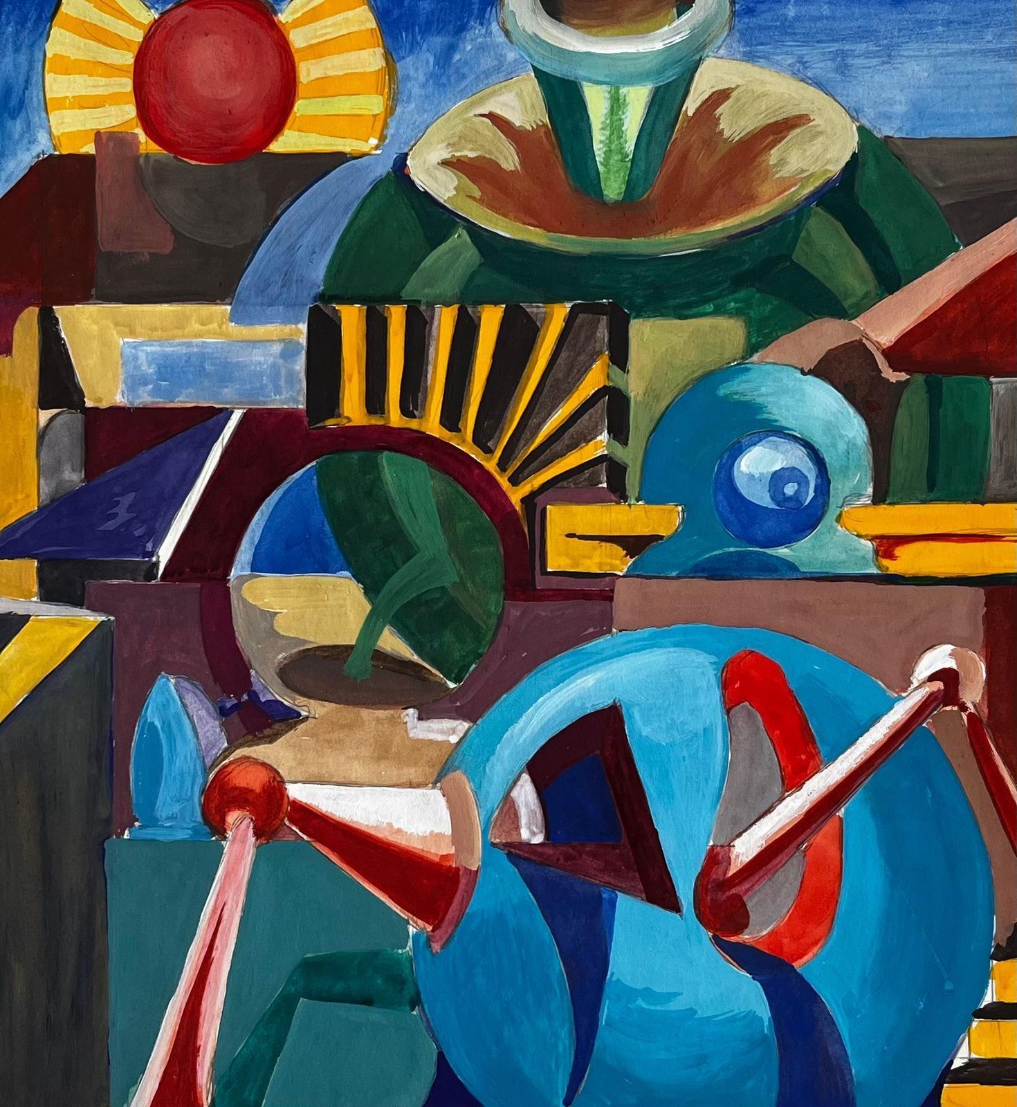 Guy Nicodcubist French Abstract Composition With Geometric Shapes And Blue Sphere photo buy