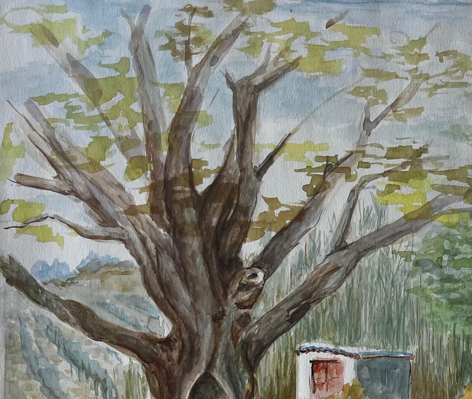 Guy Nicodfrench Countryside Path With Tree And Cottage Watercolour Landscape Painting photo Art