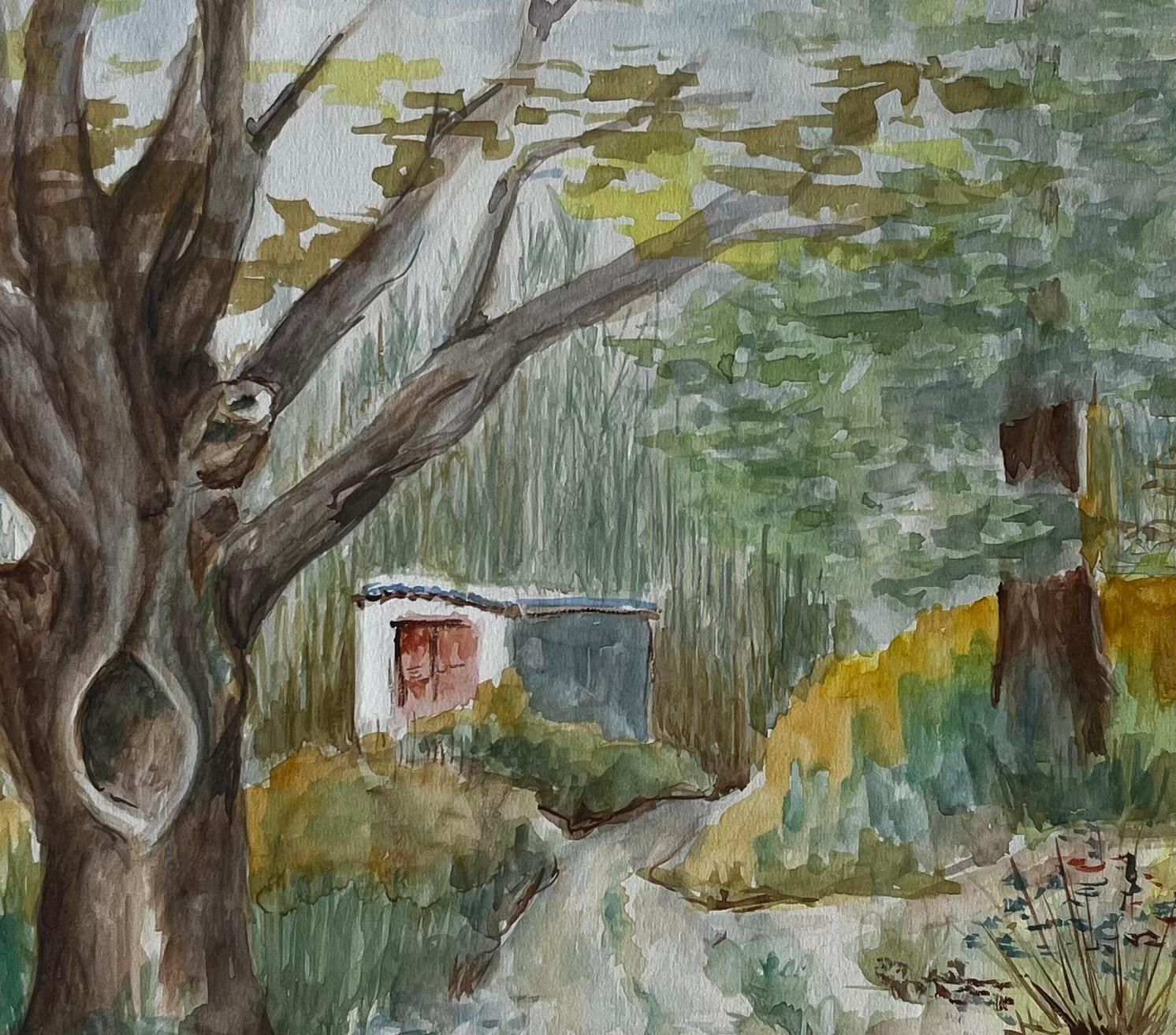 Guy Nicodfrench Countryside Path With Tree And Cottage Watercolour Landscape Painting photo buy