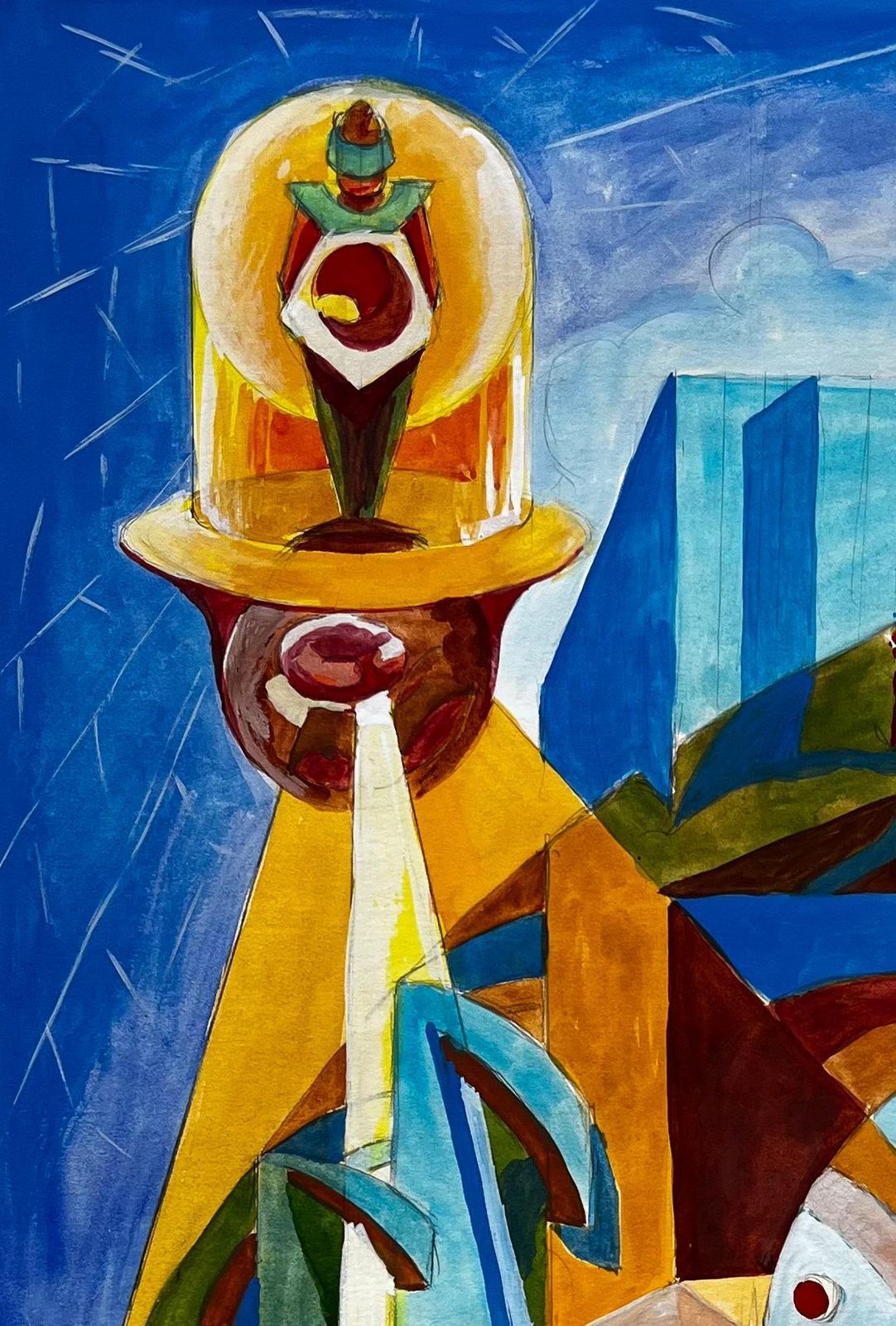 Guy Nicod Cubist Gouache French Still Life With Fruit Bowl And Geometric Shapes photo for sale