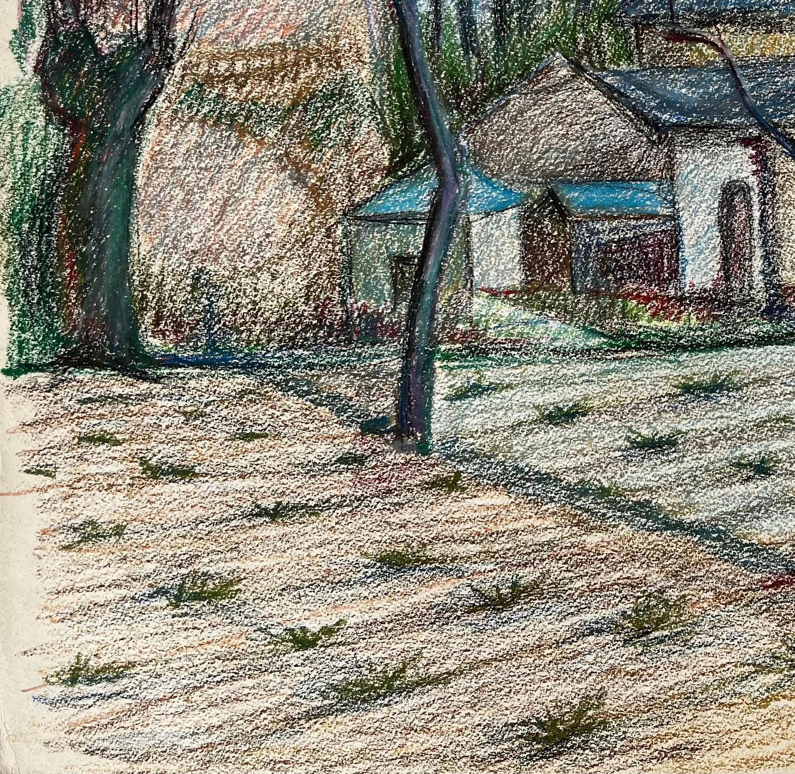 Guy Nicodwhite French Farmhouse Among Bare Trees With Ploughed Field Pastel Drawing photo vinterior