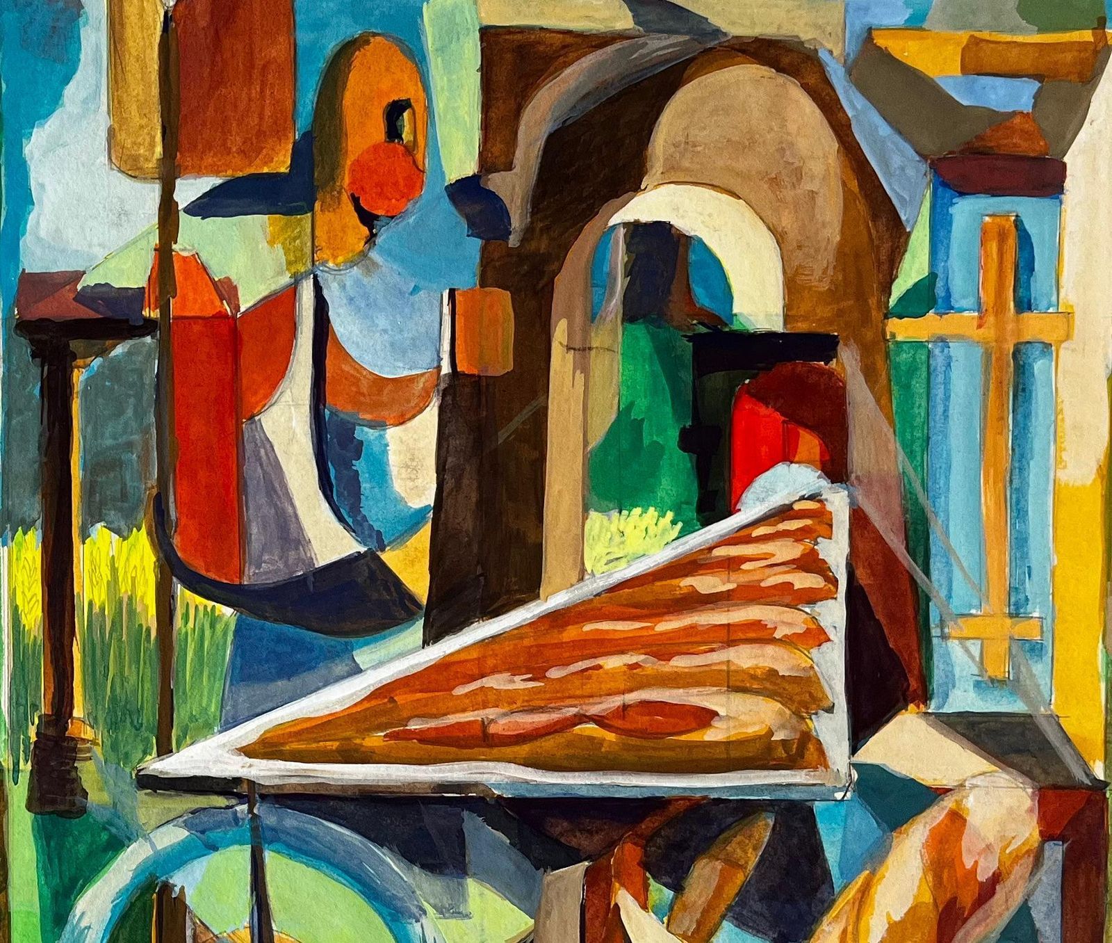 Guy Nicod Cubist Landscape And Architectural Scene With Figures And Arches photo buy