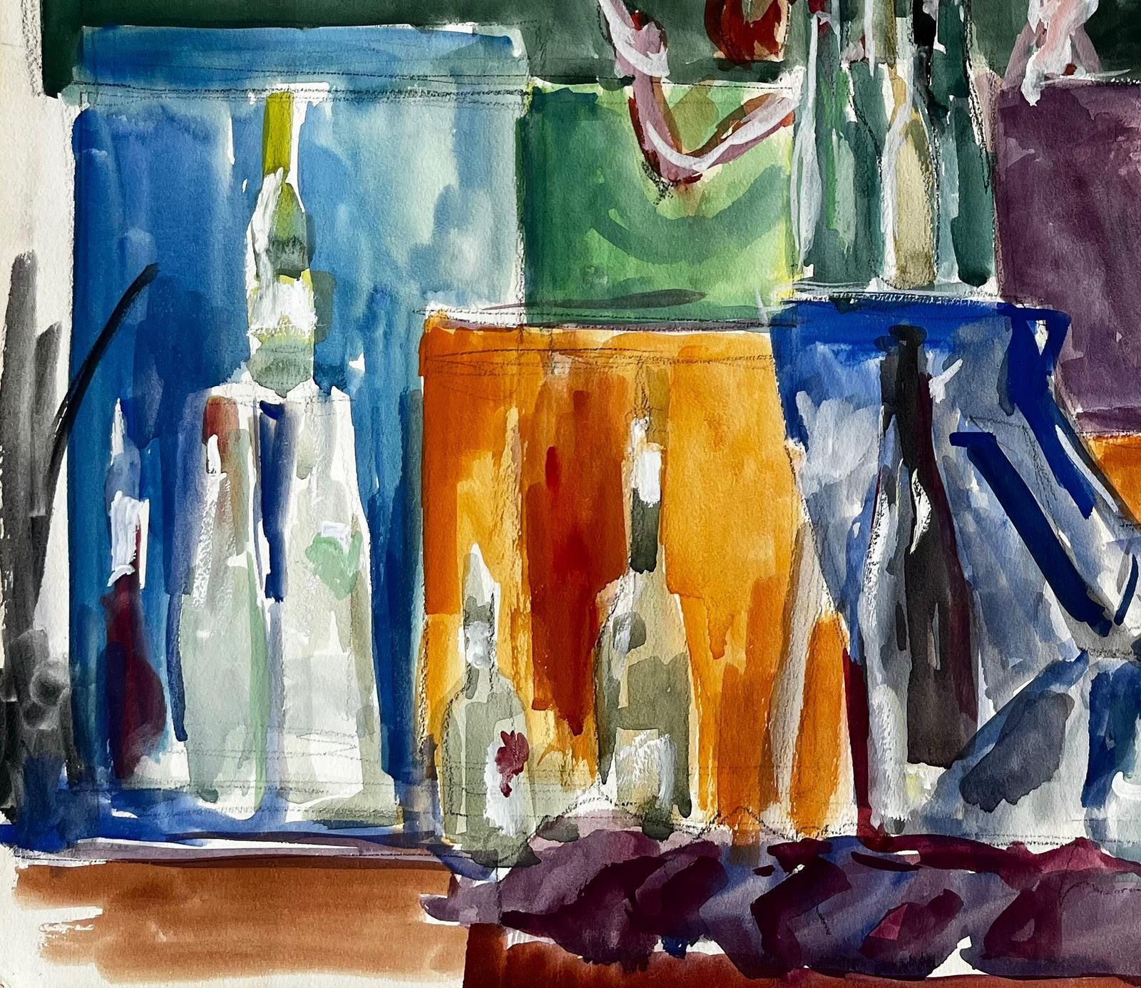 Guy Nicodabstract Still Life With Bottles And Branches French Modernist Watercolour photo 295.0