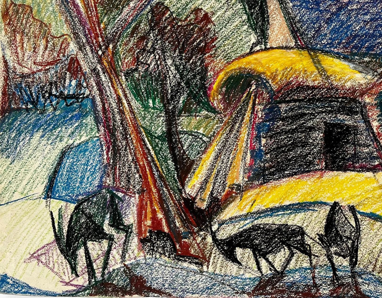 Guy Nicod Modernist French Landscape With Cows Trees And Yellow And Blue Roofs photo vinterior