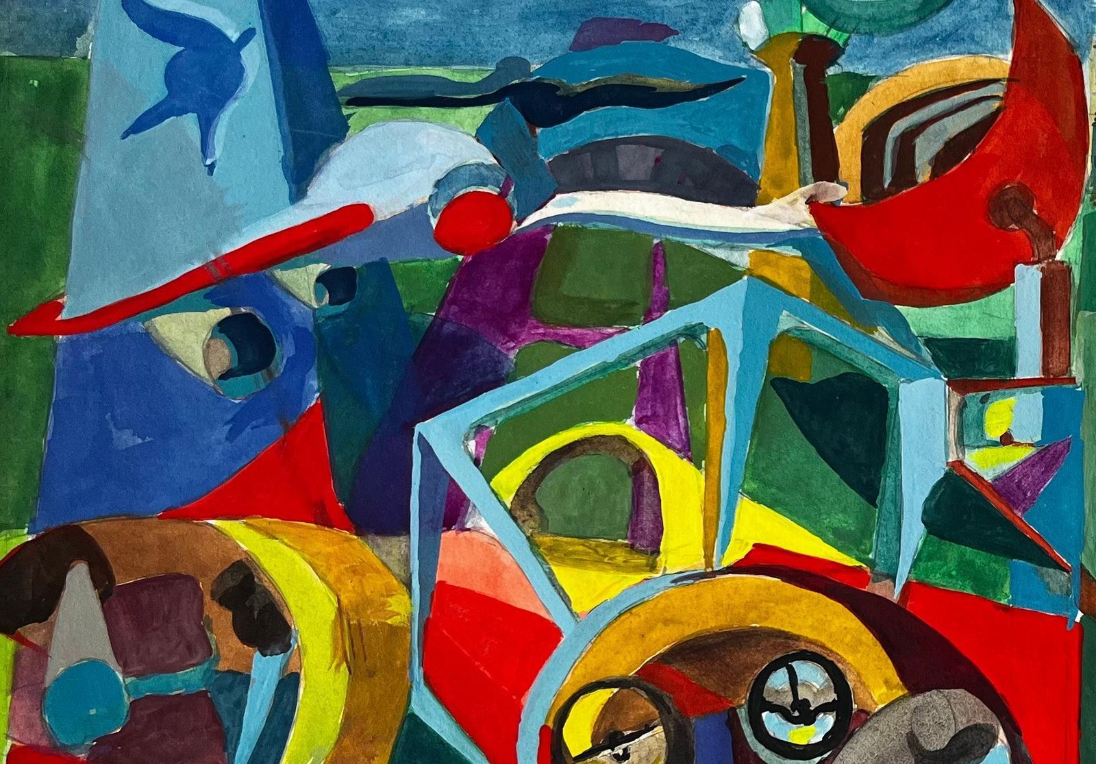 Guy Nicodcubist Aviation And Musical Scene With Airplanes Instruments And Abstract Figure photo buy