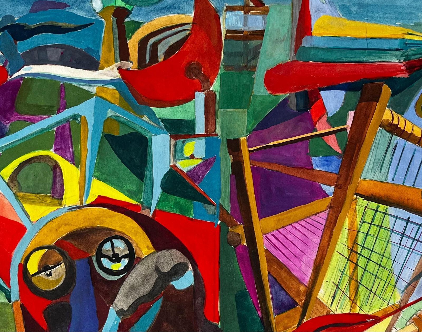photo furniture Guy Nicodcubist Aviation And Musical Scene With Airplanes Instruments And Abstract Figure